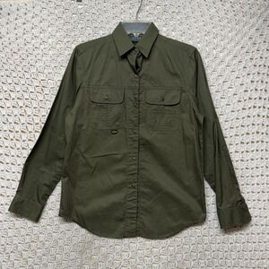 Lauren Ralph Lauren Shirt Women M Olive Green Long Slv Button Up Blouse Pockets